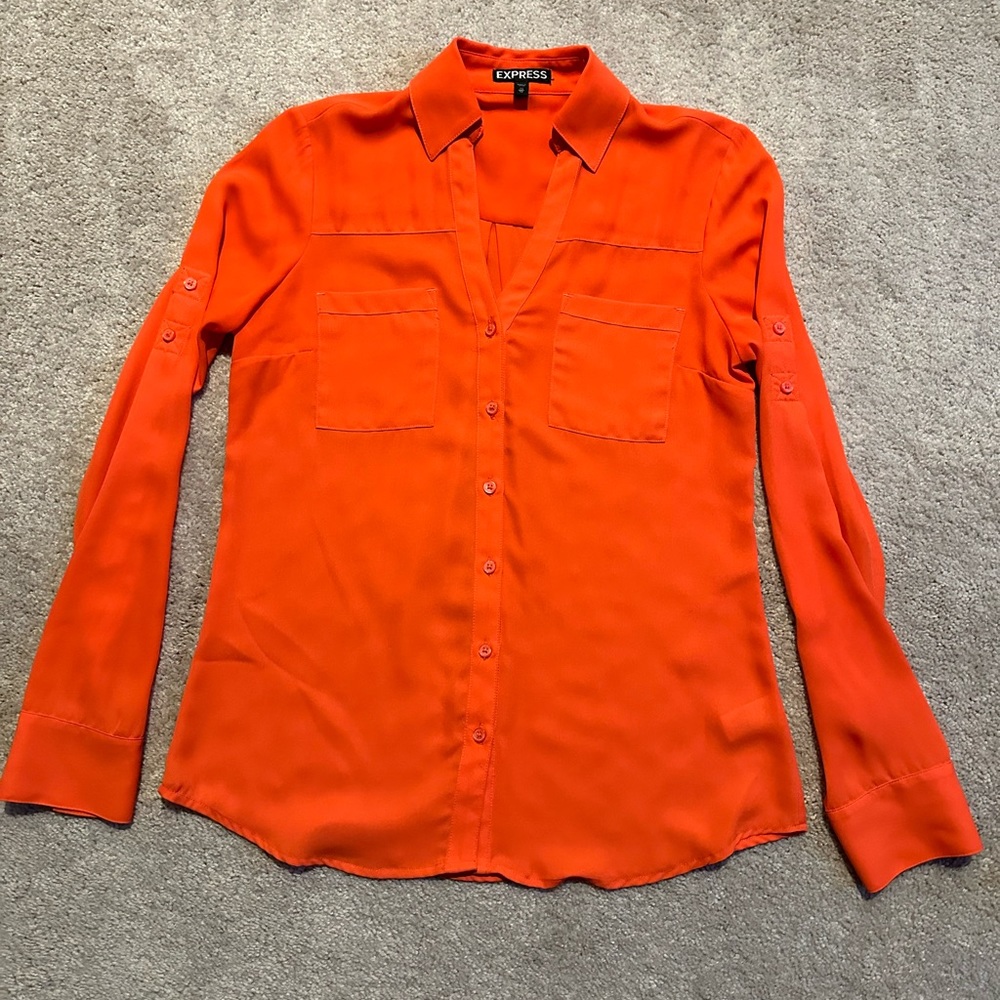 Express Portifino Button Down Blouse - Orange
